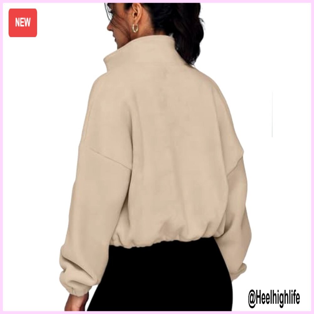 Oversized Fleece Jacket, Full Zip Crop Sweatshirt, Winter Warmth - Picture 5 of 5